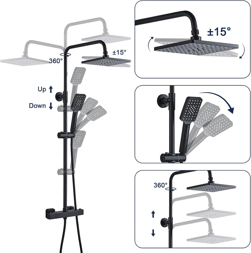 Thermostatic Shower Mixer Set Rainfall System Square