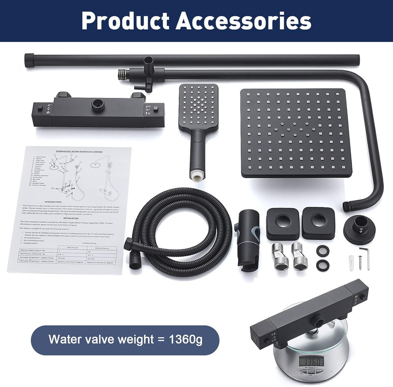 Thermostatic Shower Mixer Set Rainfall System Square