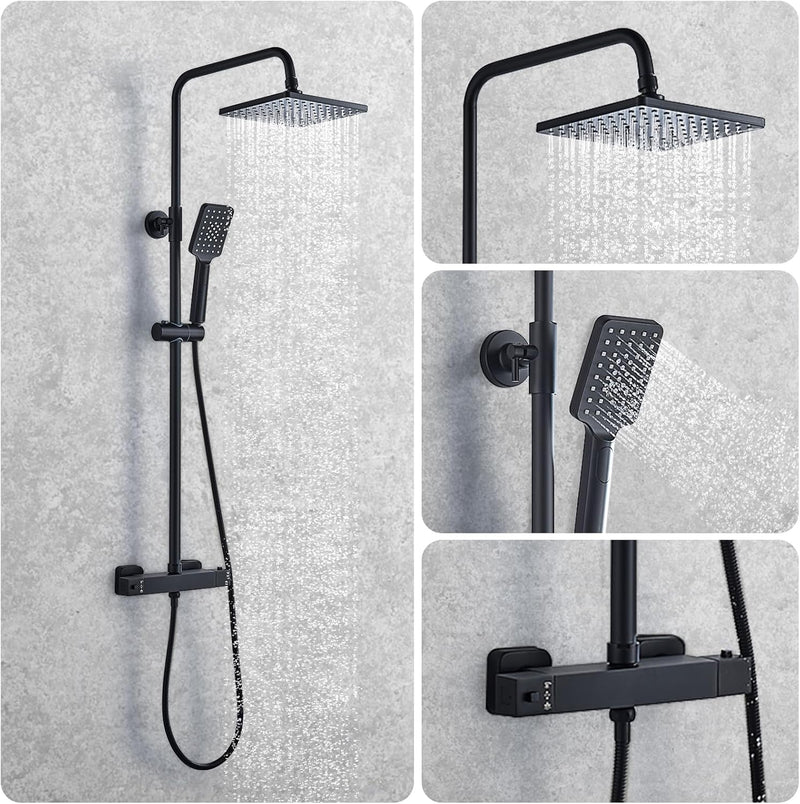 Thermostatic Shower Mixer Set Rainfall System Square
