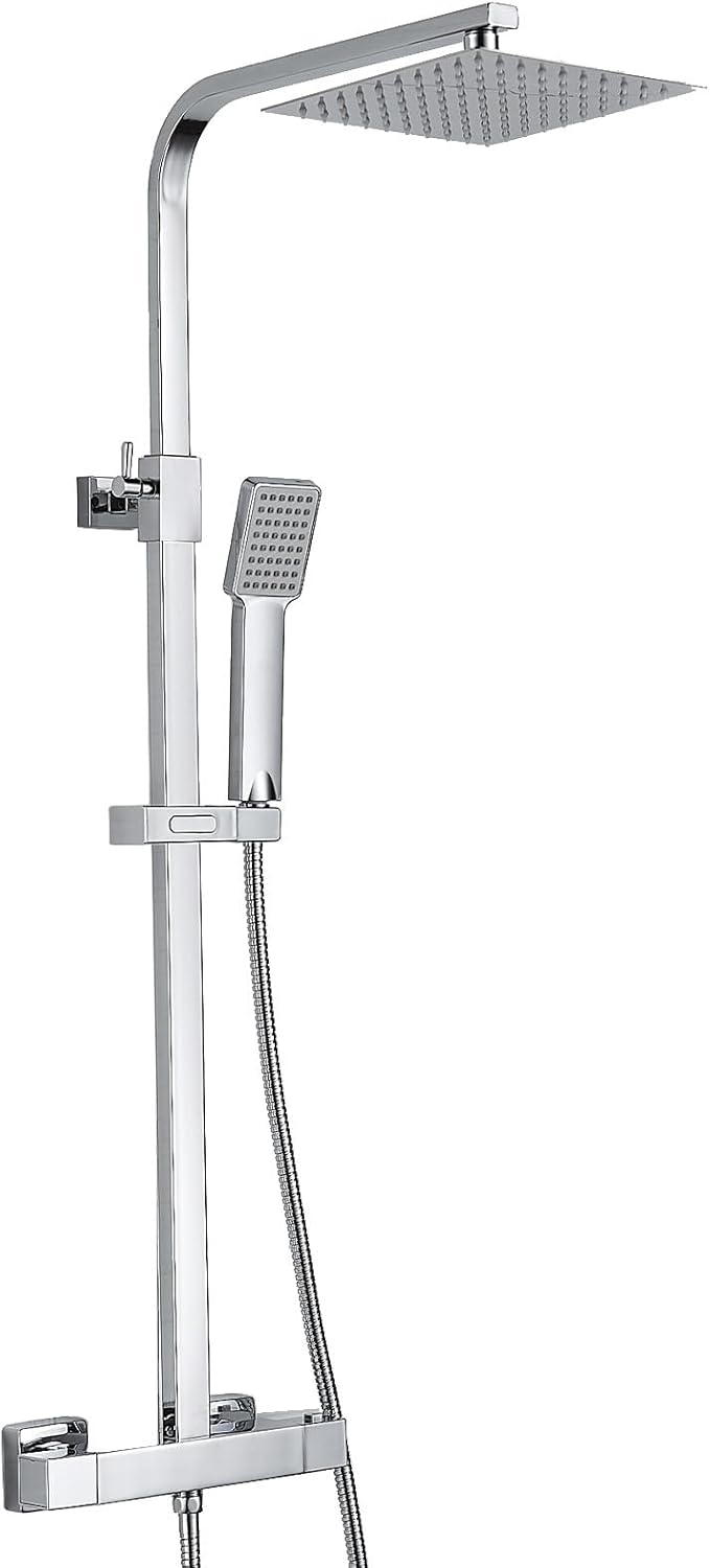 Thermostatic Shower Mixer Set Square Chrome Bathroom Thermostat