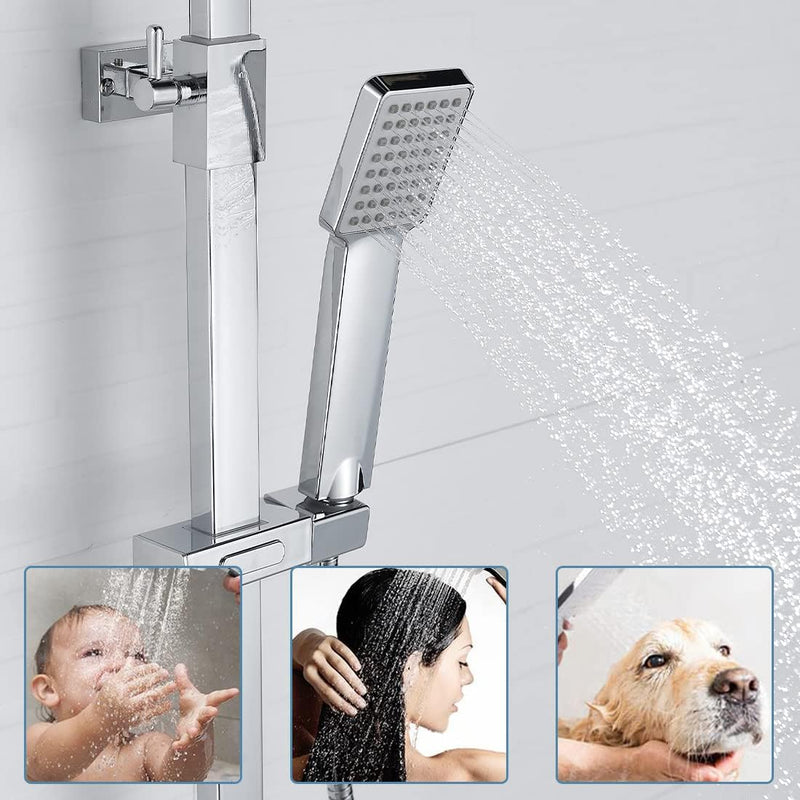 Thermostatic Shower Mixer Set Square Chrome Bathroom Thermostat