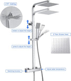 Thermostatic Shower Mixer Set Square Chrome Bathroom Thermostat