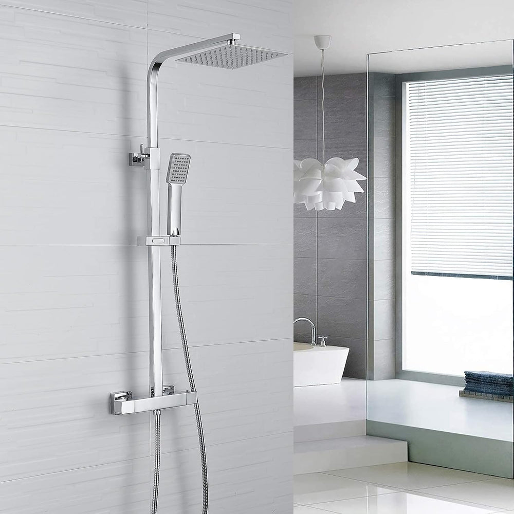 Thermostatic Shower Mixer Set Square Chrome Bathroom Thermostat