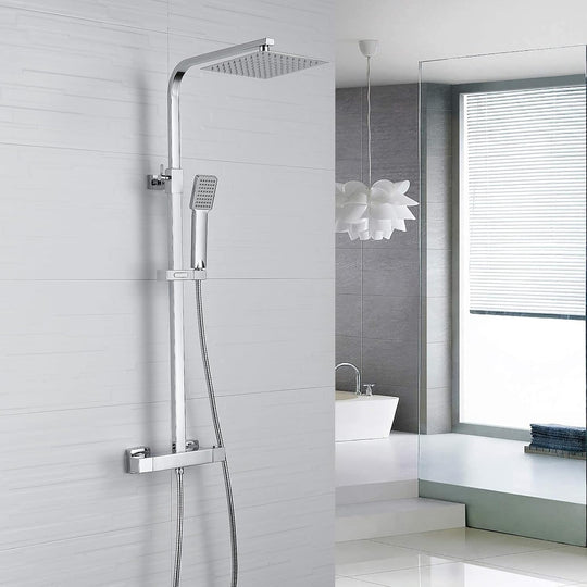 Thermostatic Shower Mixer Set Square Chrome Bathroom Thermostat