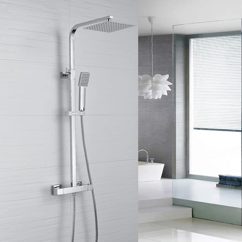 Thermostatic Shower Mixer Set Square Chrome Bathroom Thermostat