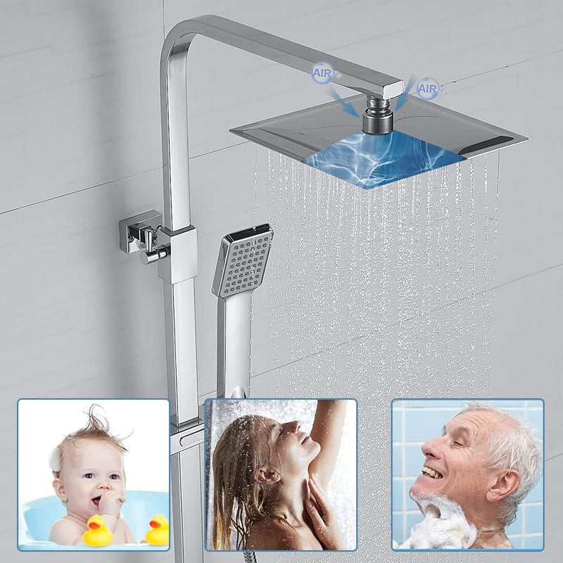 Thermostatic Shower Mixer Set Square Chrome Bathroom Thermostat
