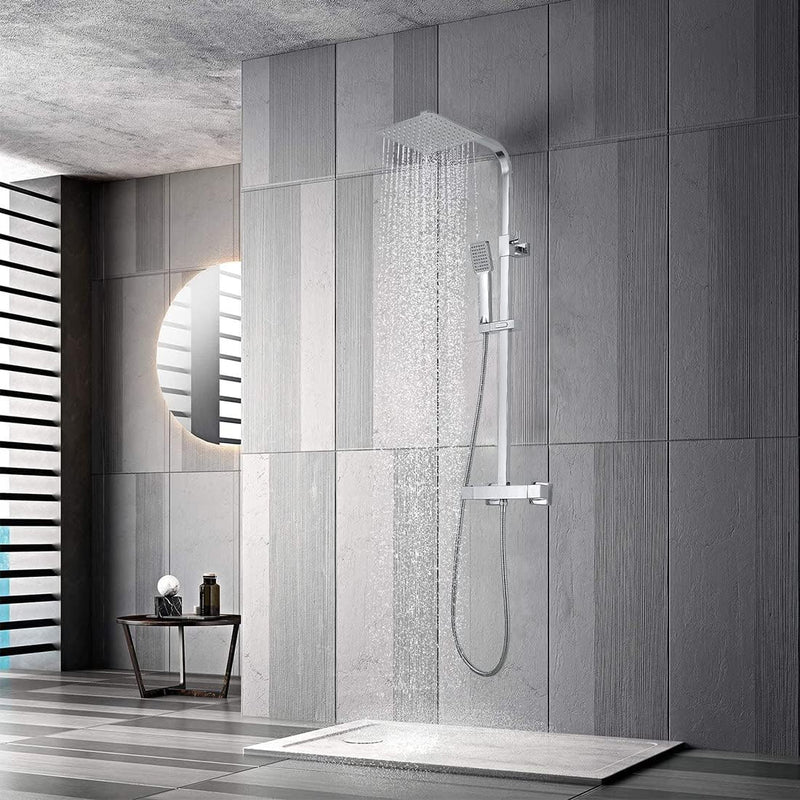 Thermostatic Shower Mixer Set Square Chrome Bathroom Thermostat