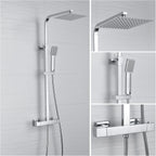 Thermostatic Shower Mixer Set Square Chrome Bathroom Thermostat