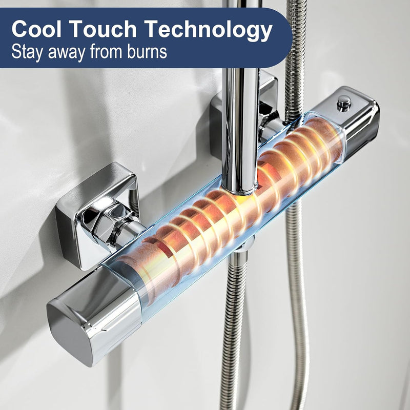 Thermostatic Shower Mixer Set Stainless Steel Bar