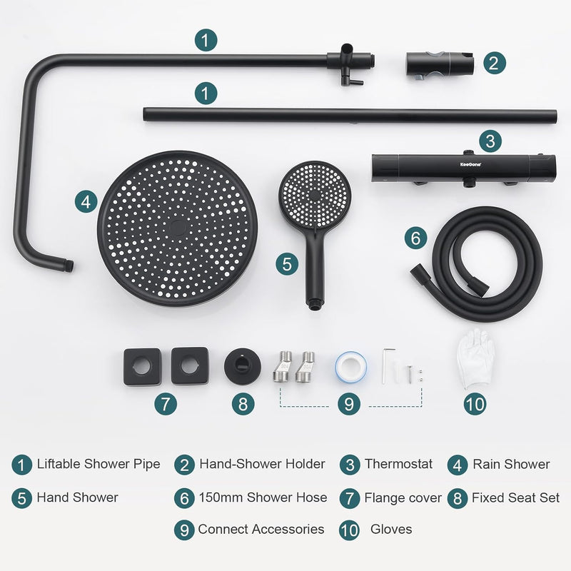 Thermostatic Shower Mixer Set Stainless Steel Bar