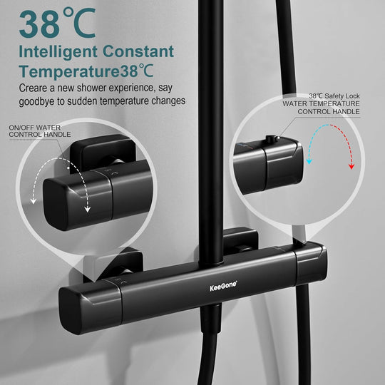 Thermostatic Shower Mixer Set Stainless Steel Bar