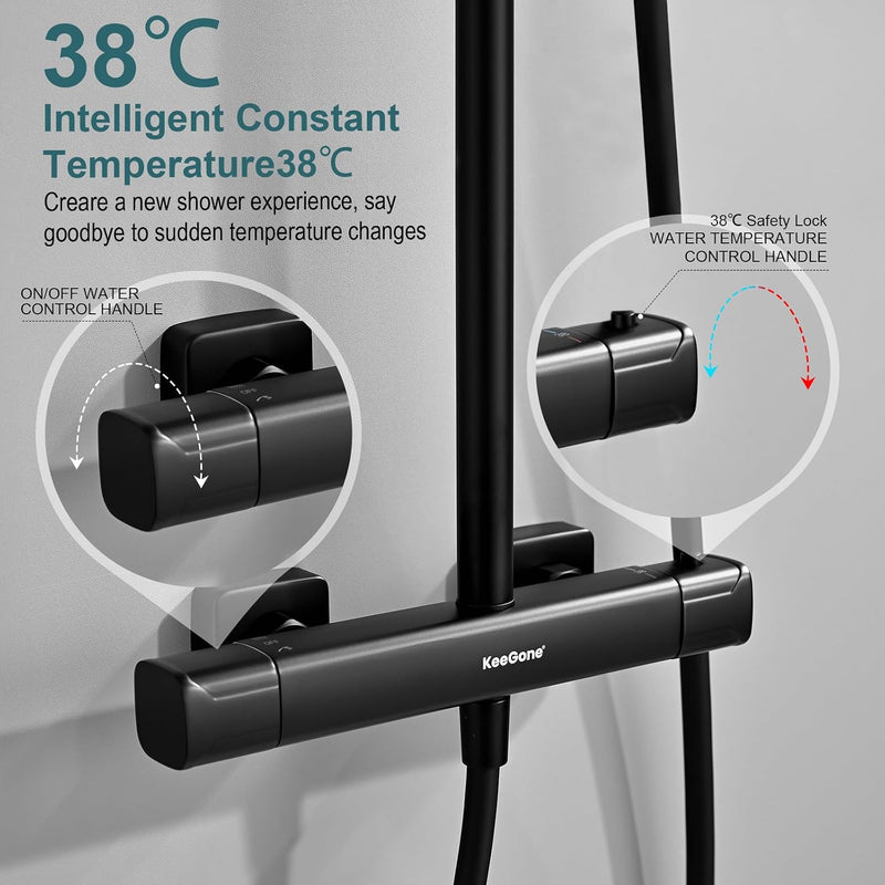 Thermostatic Shower Mixer Set Stainless Steel Bar