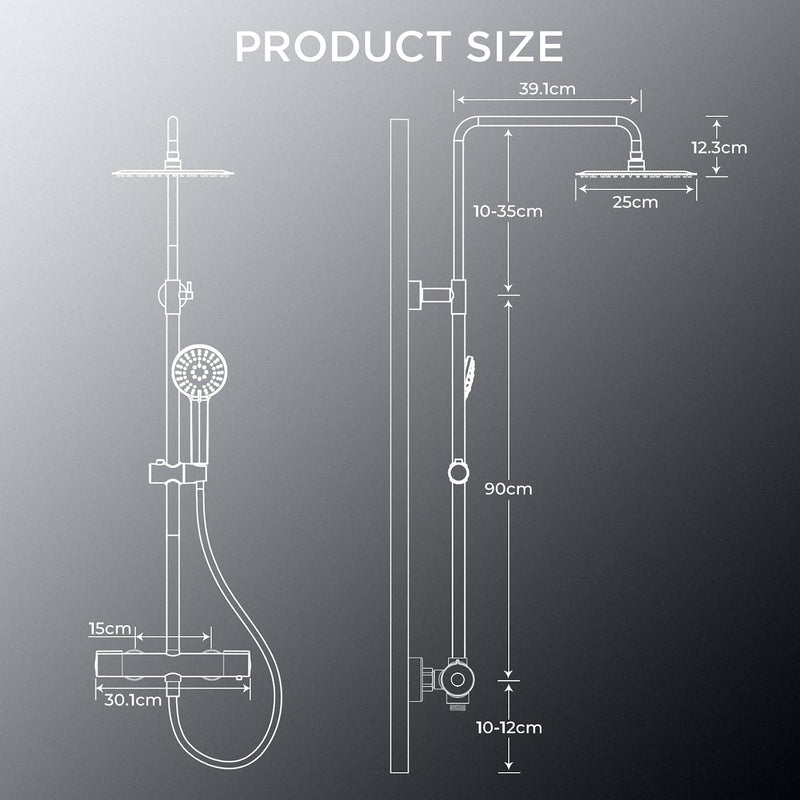 Thermostatic Shower Mixer Set Stainless Steel Bar