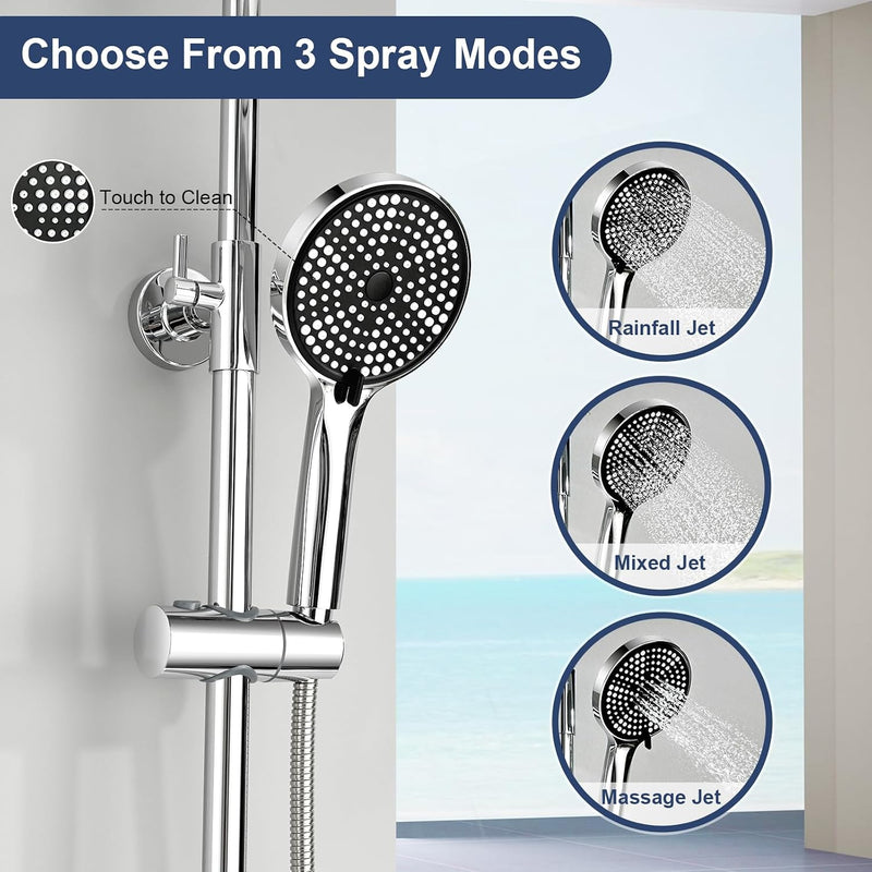Thermostatic Shower Mixer Set Stainless Steel Bar