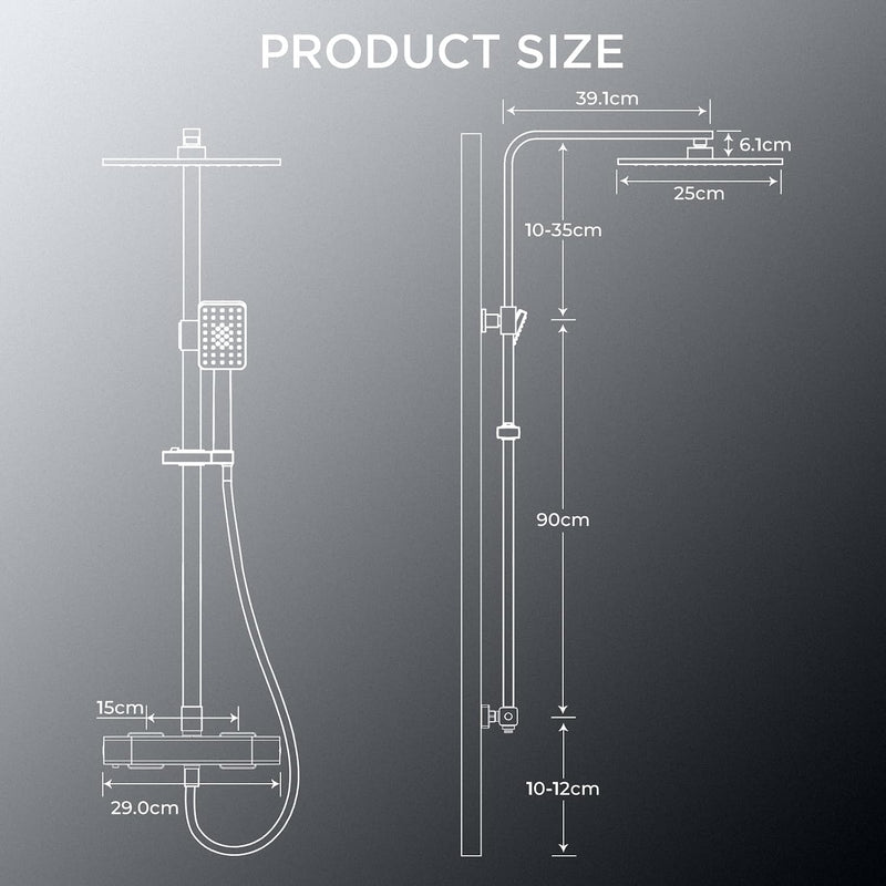 Thermostatic Shower Mixer Set Stainless Steel Bar