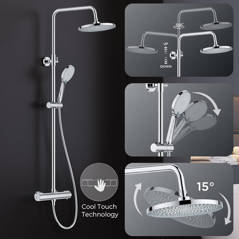 Thermostatic Shower Mixer Set Stainless Steel Bar