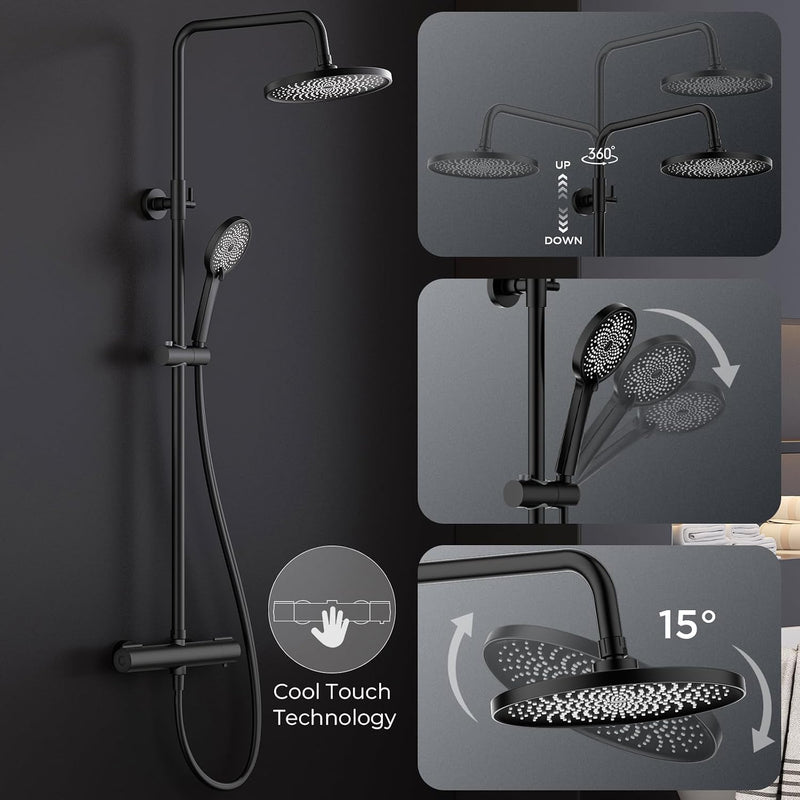 Thermostatic Shower Mixer Set Overhead Rainfall Chrome