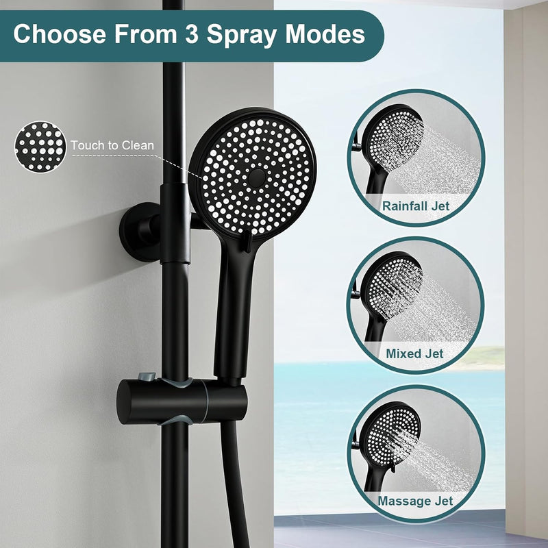 Thermostatic Shower Mixer Set Stainless Steel Bar