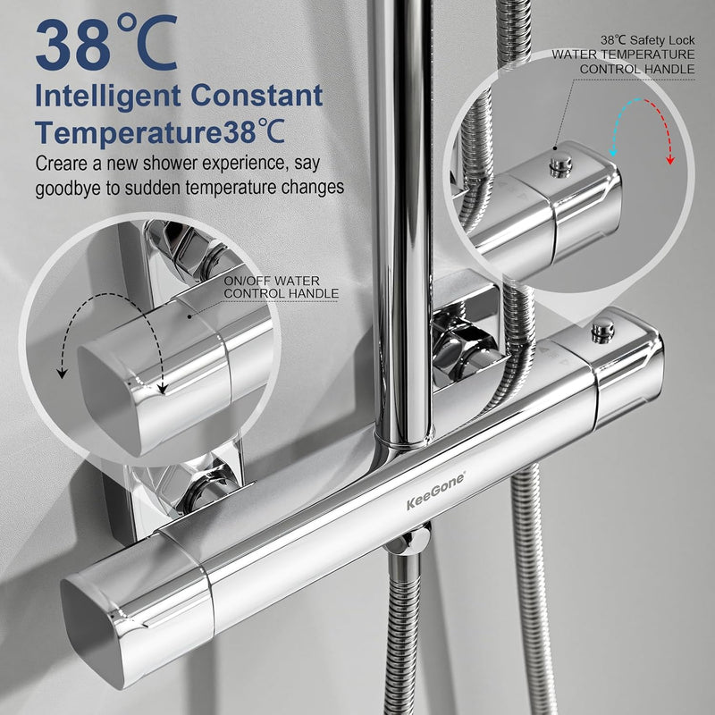 Thermostatic Shower Mixer Set Stainless Steel Bar
