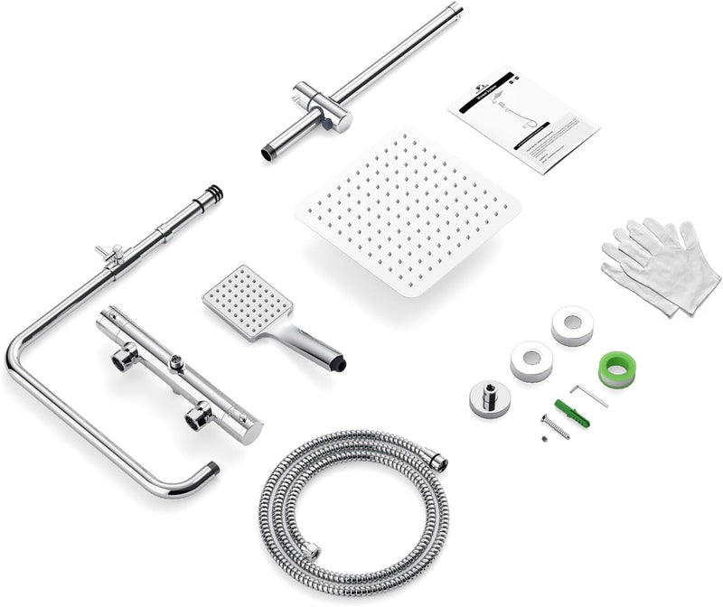 Thermostatic Shower Mixer Set Stainless Steel Chrome