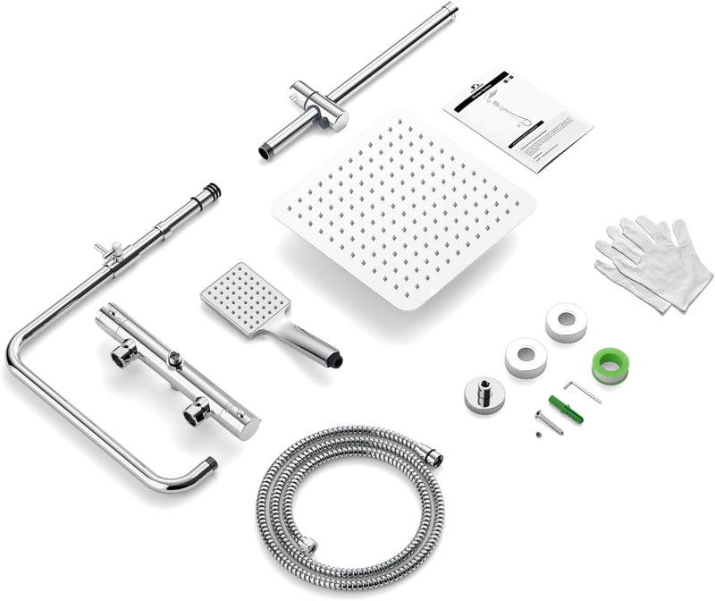 Thermostatic Shower Mixer Set Stainless Steel Chrome