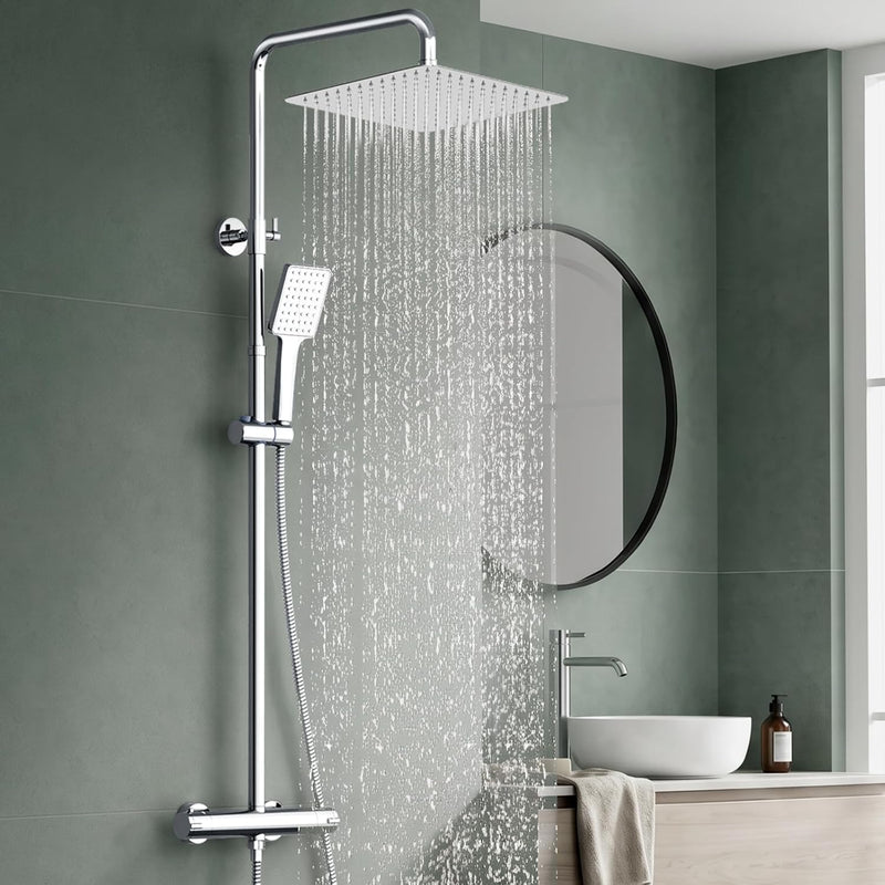 Thermostatic Shower Mixer Set Stainless Steel Chrome