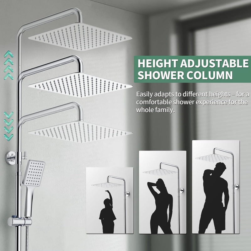 Thermostatic Shower Mixer Set Stainless Steel Chrome