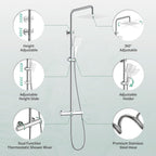 Thermostatic Shower Mixer Set Stainless Steel Chrome