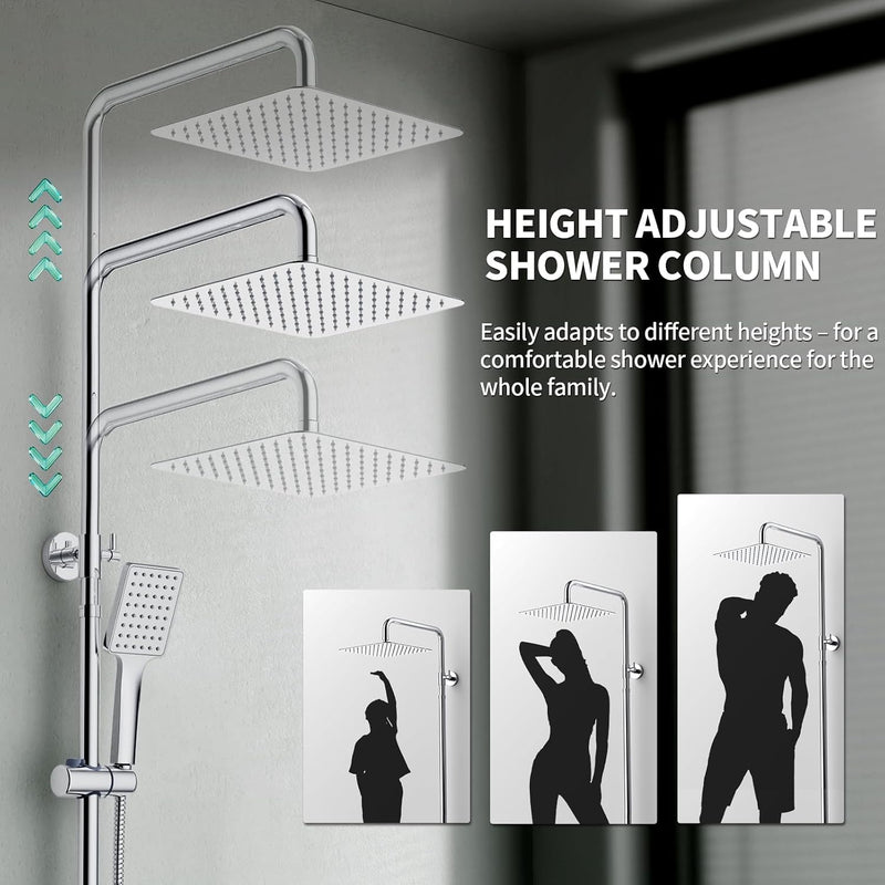 Thermostatic Shower Mixer Set Stainless Steel Chrome