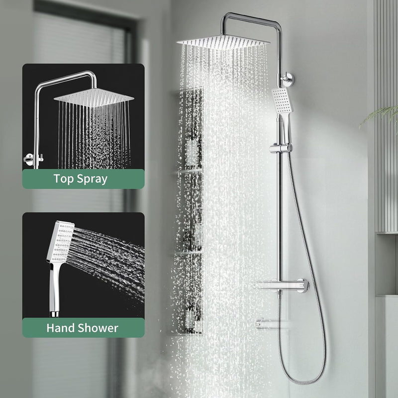 Thermostatic Shower Mixer Set Stainless Steel Chrome