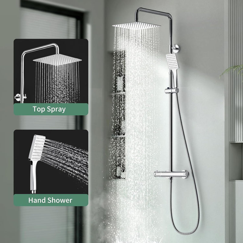 Thermostatic Shower Mixer Set Stainless Steel Chrome