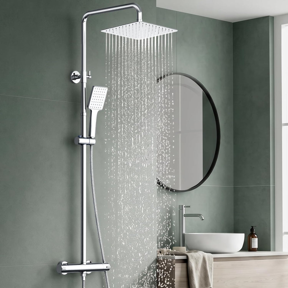 Thermostatic Shower Mixer Set Stainless Steel Chrome