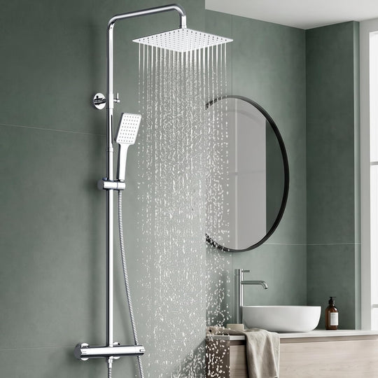 Thermostatic Shower Mixer Set Stainless Steel Chrome
