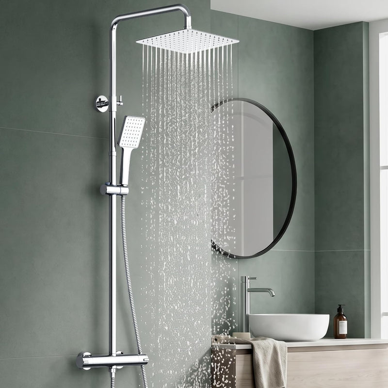 Thermostatic Shower Mixer Set Stainless Steel Chrome