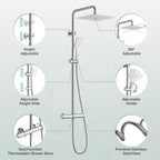 Thermostatic Shower Mixer Set Stainless Steel Chrome