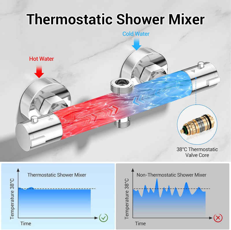 Thermostatic Shower Mixer Set Riser Rail Kit