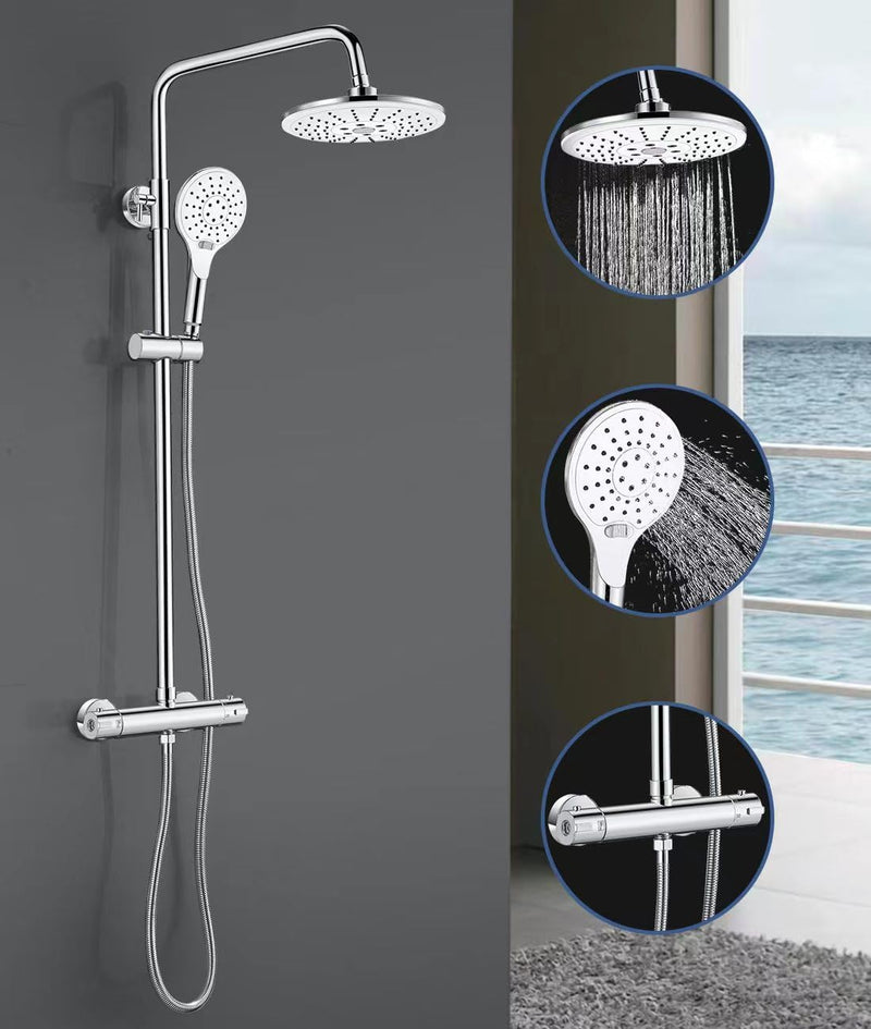 Thermostatic Shower Mixer Set System Brass Bar Rainfall