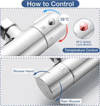 Thermostatic Shower Mixer Set System Brass Bar Rainfall