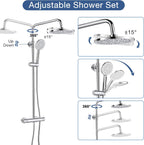 Thermostatic Shower Mixer Set System Brass Bar Rainfall