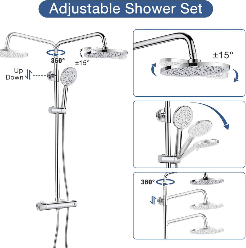 Thermostatic Shower Mixer Set System Brass Bar Rainfall