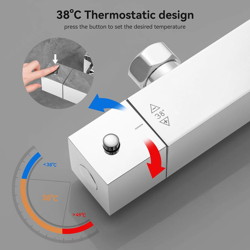Thermostatic Shower Mixer Set with 12" Square Rainfall