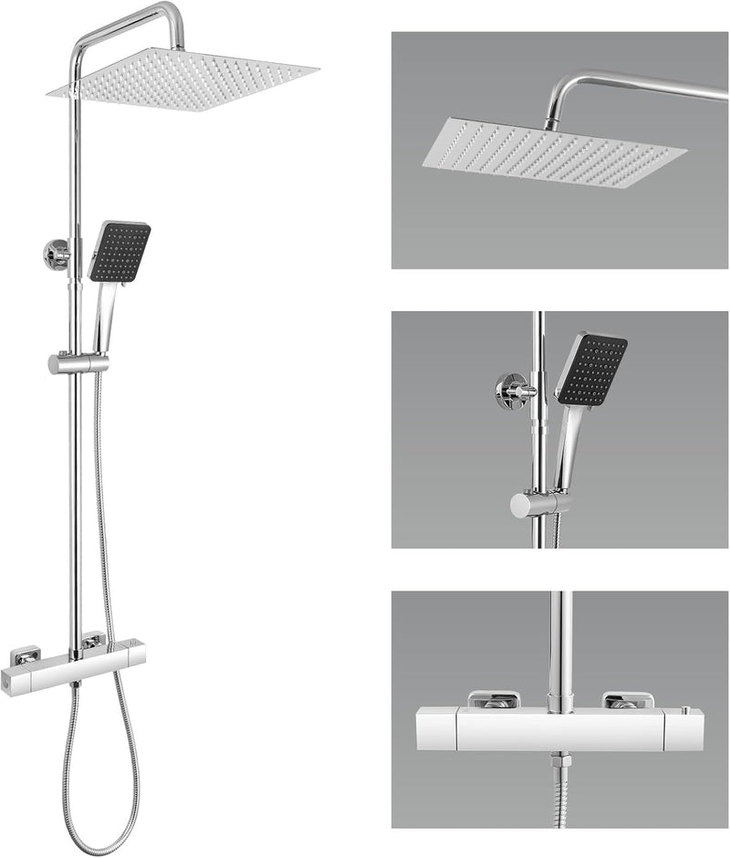 Thermostatic Shower Mixer Set with 12" Square Rainfall