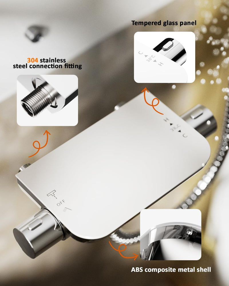 Thermostatic Shower Mixer Set with 12" Square Rainfall