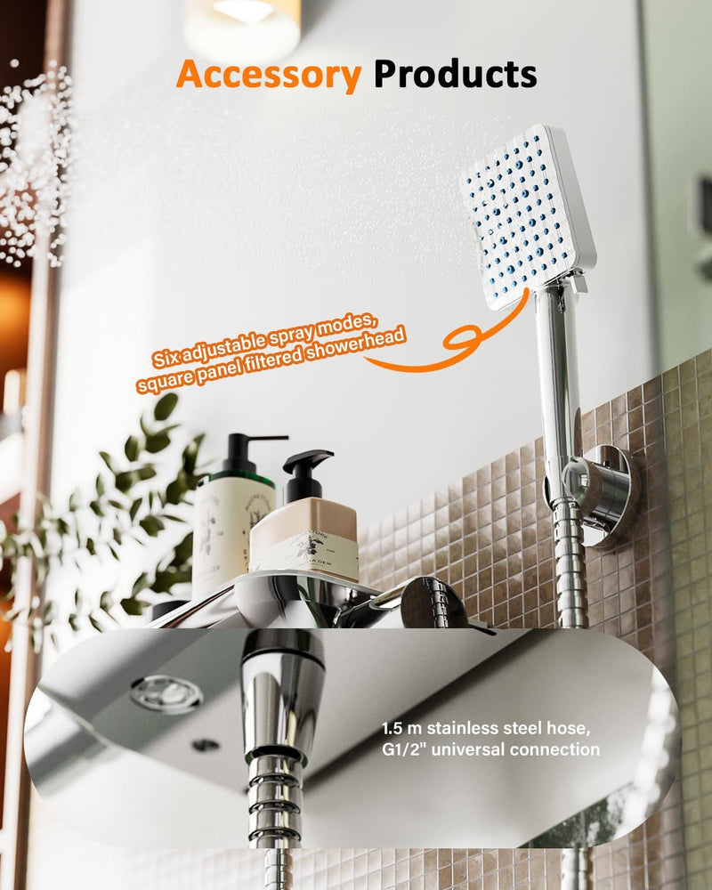Thermostatic Shower Mixer Set with 12" Square Rainfall