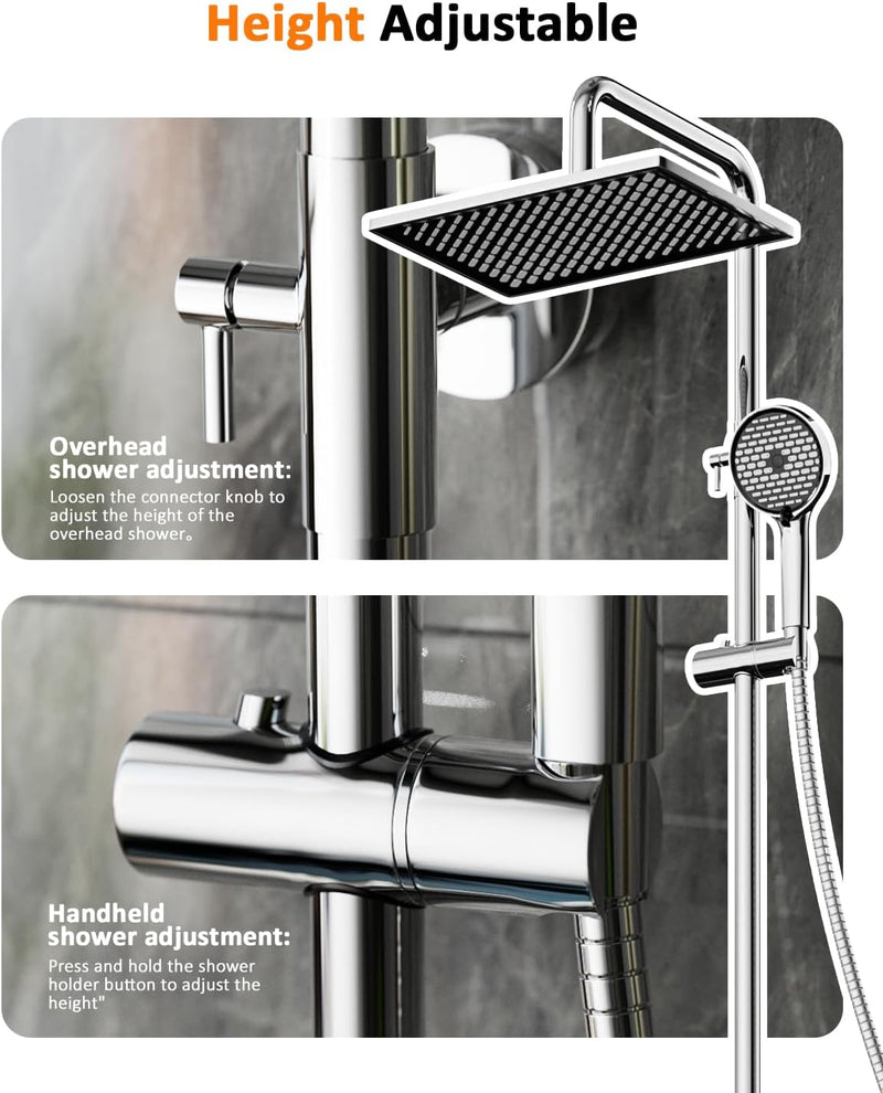 Thermostatic Shower Mixer Set with 12" Square Rainfall