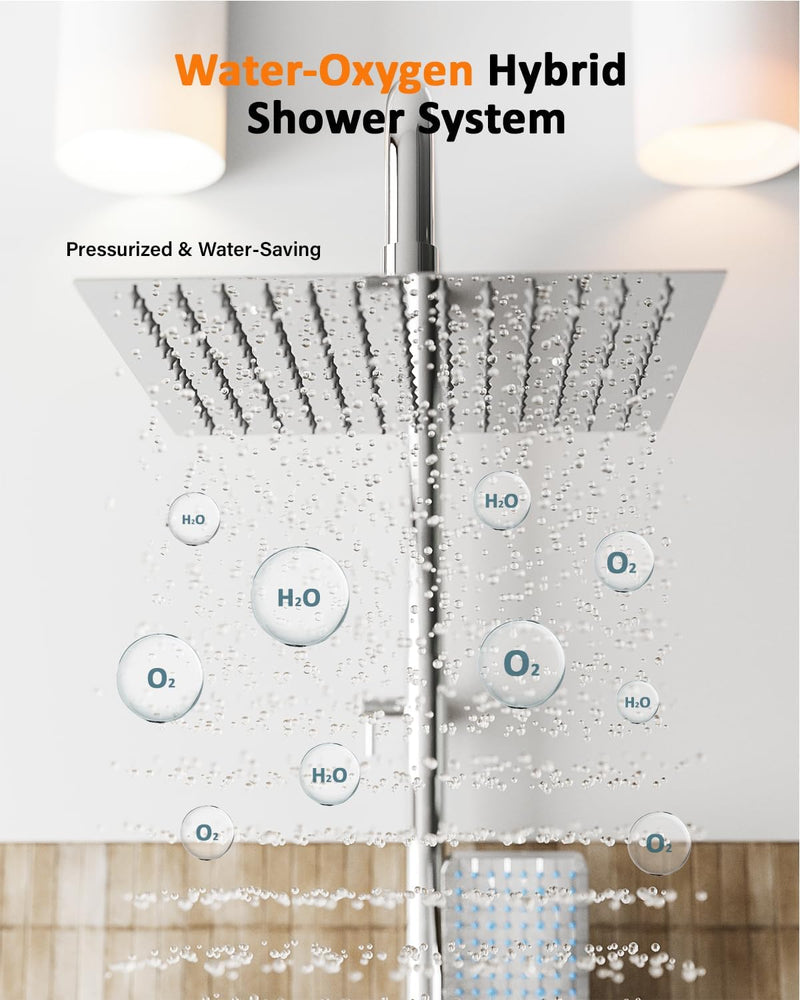Thermostatic Shower Mixer Set with 12" Square Rainfall