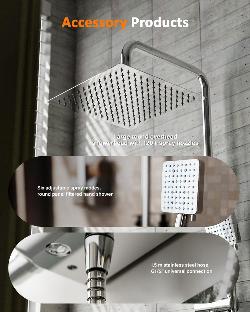 Thermostatic Shower Mixer Set with 12" Square Rainfall