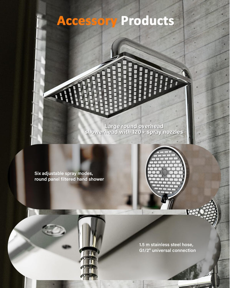 Thermostatic Shower Mixer Set with 12" Square Rainfall