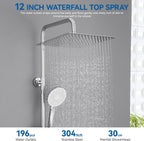 Thermostatic Shower Mixer Set with 12" Square Rainfall