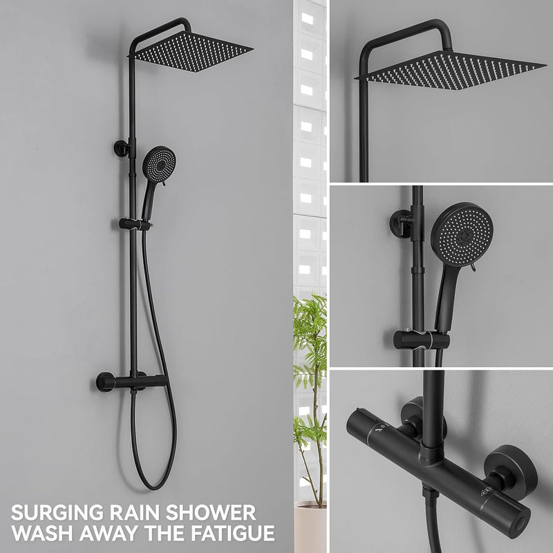 Thermostatic Shower Mixer Set with 12" Square Rainfall